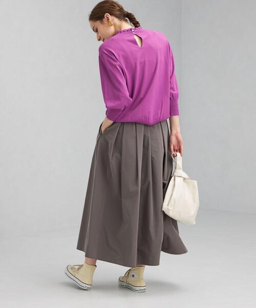 green label relaxing(グリーンレーベルリラクシング)の「スタンド フリル ネック プルオーバー ニット -ウォッシャブル-(ニット/セーター・レディース・ブラック/ダークブラウン/パープル・FREE)」の12枚目の写真