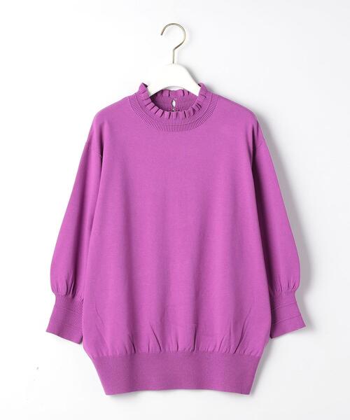 green label relaxing(グリーンレーベルリラクシング)の「スタンド フリル ネック プルオーバー ニット -ウォッシャブル-(ニット/セーター・レディース・ブラック/ダークブラウン/パープル・FREE)」の15枚目の写真