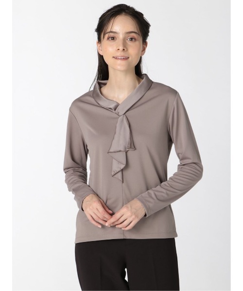 m.f.editorial（エムエフエディトリアル）の「エムエフエディトリアルレディース/m.f.editorial：Women 強撚サテン ボウタイ長袖プルオーバーTシャツ（Tシャツ/カットソー・レディース・パープル/ブラウン・LARGE/MEDIUM）」の2枚目の写真