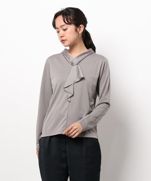 m.f.editorial（エムエフエディトリアル）の「エムエフエディトリアルレディース/m.f.editorial：Women 強撚サテン ボウタイ長袖プルオーバーTシャツ（Tシャツ/カットソー・レディース・パープル/ブラウン・LARGE/MEDIUM）」の5枚目の写真