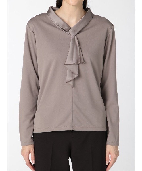 m.f.editorial（エムエフエディトリアル）の「エムエフエディトリアルレディース/m.f.editorial：Women 強撚サテン ボウタイ長袖プルオーバーTシャツ（Tシャツ/カットソー・レディース・パープル/ブラウン・LARGE/MEDIUM）」の7枚目の写真