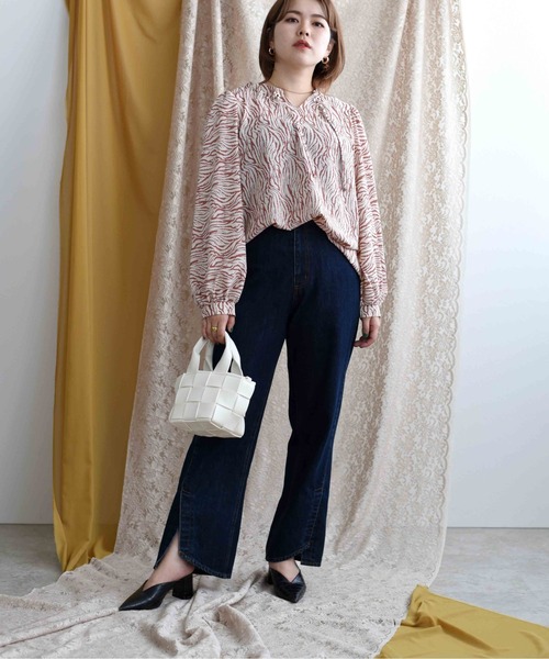 palm RICHE(ポームリシュ)の「アソートプリントギャザーネックブラウス(シャツ/ブラウス・レディース・ブラック/ベージュ/ピンク・M)」の9枚目の写真