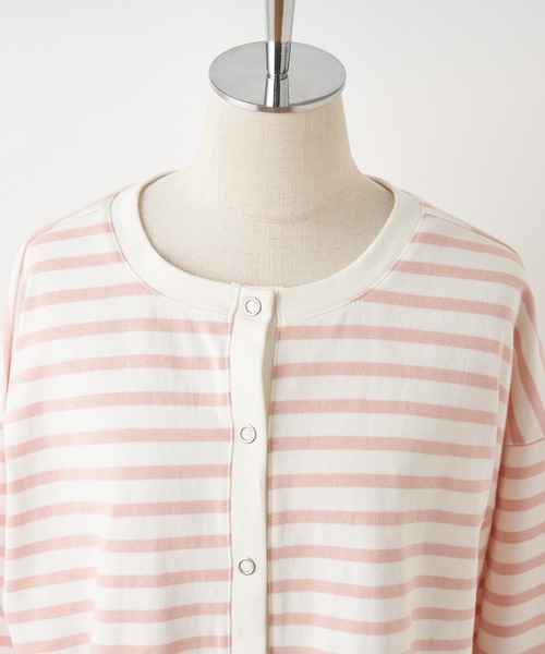 one after another NICE CLAUP（ワンアフターアナザーナイスクラップ）の「しっかり生地で色んなスタイリングに使える。前後２wayゆるボーダーT（Tシャツ/カットソー・レディース・ブラック系その他/パープル系その他/ピンク系その他/レッド系その他/グリーン系その他/ブラック系/パープル系/ピンク系・FREE）」の10枚目の写真