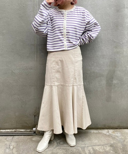 one after another NICE CLAUP（ワンアフターアナザーナイスクラップ）の「しっかり生地で色んなスタイリングに使える。前後２wayゆるボーダーT（Tシャツ/カットソー・レディース・ブラック系その他/パープル系その他/ピンク系その他/レッド系その他/グリーン系その他/ブラック系/パープル系/ピンク系・FREE）」の19枚目の写真