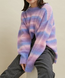 VIS | ふわふわグラデーションカラー片畦ニットプルオーバー(ニット/セーター)