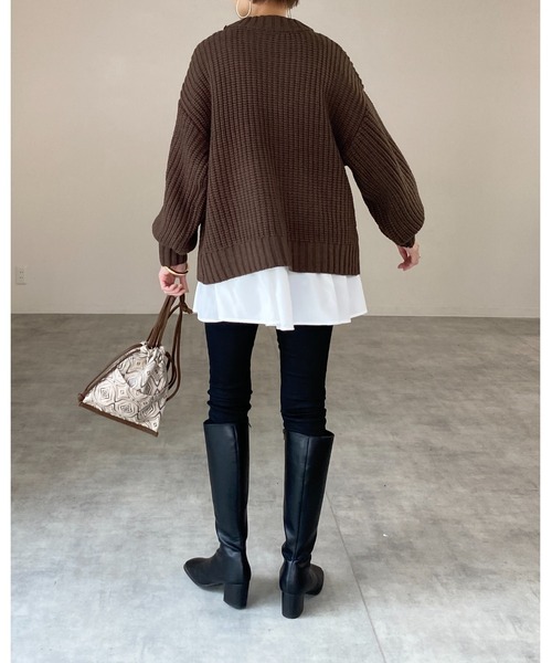 She's Closet(シーズクローゼット)の「ケーブルアラン編みボリュームスリーブパッチワークニット(ニット/セーター・レディース・アイボリー/ベージュ/ブラック/ブラウン/イエロー/グリーン・FREE)」の11枚目の写真