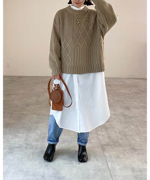 She's Closet(シーズクローゼット)の「ケーブルアラン編みボリュームスリーブパッチワークニット(ニット/セーター・レディース・アイボリー/ベージュ/ブラック/ブラウン/イエロー/グリーン・FREE)」の12枚目の写真