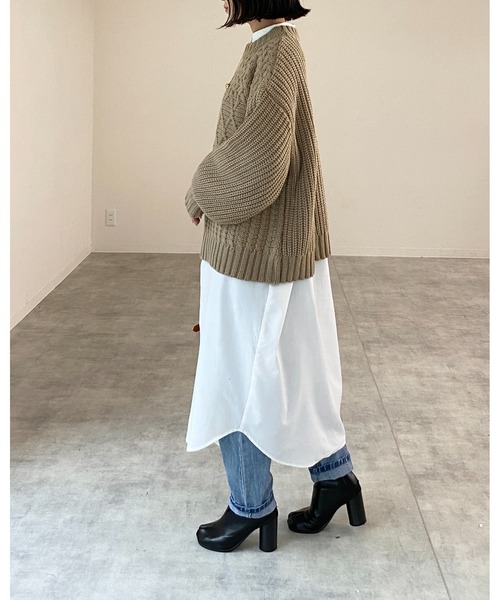 She's Closet(シーズクローゼット)の「ケーブルアラン編みボリュームスリーブパッチワークニット(ニット/セーター・レディース・アイボリー/ベージュ/ブラック/ブラウン/イエロー/グリーン・FREE)」の14枚目の写真