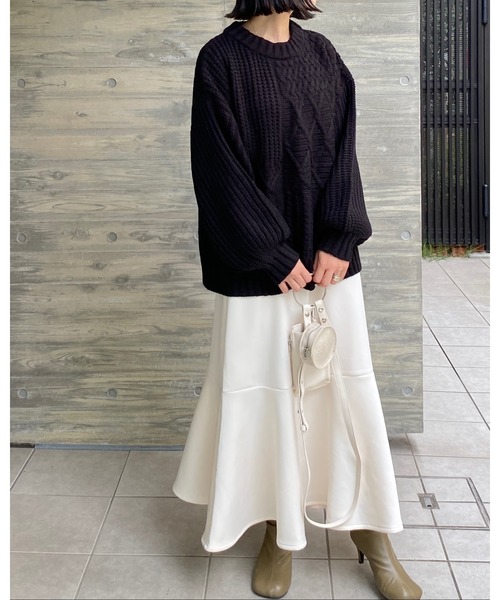 She's Closet(シーズクローゼット)の「ケーブルアラン編みボリュームスリーブパッチワークニット(ニット/セーター・レディース・アイボリー/ベージュ/ブラック/ブラウン/イエロー/グリーン・FREE)」の22枚目の写真