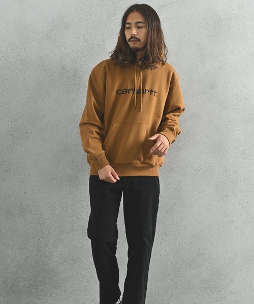 Carhartt WIP(カーハートダブリューアイピー)の「Carhartt WIP(カーハート ワークインプログレス) スクリプトロゴ プルパーカー(パーカー・メンズ・グレー系その他/ブラウン/ブラック×ホワイト・S/M/L)」の9枚目の写真