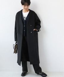 《別注》LANAWOOL140ノーカラーVネックコート◆