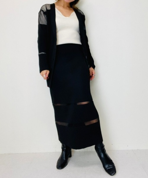 TEVALT（ヴァレット）の「ラメシアー　ランダムリブカーディガン（カーディガン/ボレロ・レディース・ブラック/グリーン/ブラウン/ブルー・38）」の2枚目の写真