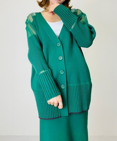 TEVALT（ヴァレット）の「ラメシアー　ランダムリブカーディガン（カーディガン/ボレロ・レディース・ブラック/グリーン/ブラウン/ブルー・38）」の6枚目の写真