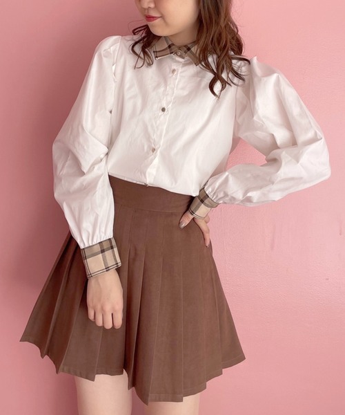 OLIVE des OLIVE（オリーブデオリーブ）の「チェック柄クレリックシャツ（シャツ/ブラウス・レディース・オフホワイト/ブラック/ベージュ・FREE）」の2枚目の写真