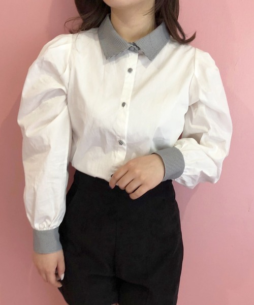 OLIVE des OLIVE（オリーブデオリーブ）の「チェック柄クレリックシャツ（シャツ/ブラウス・レディース・オフホワイト/ブラック/ベージュ・FREE）」の3枚目の写真