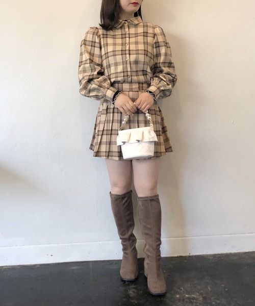 OLIVE des OLIVE（オリーブデオリーブ）の「チェック柄クレリックシャツ（シャツ/ブラウス・レディース・オフホワイト/ブラック/ベージュ・FREE）」の11枚目の写真