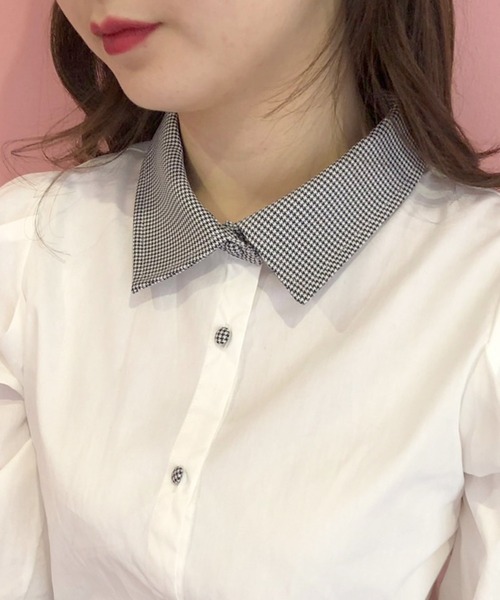 OLIVE des OLIVE（オリーブデオリーブ）の「チェック柄クレリックシャツ（シャツ/ブラウス・レディース・オフホワイト/ブラック/ベージュ・FREE）」の4枚目の写真