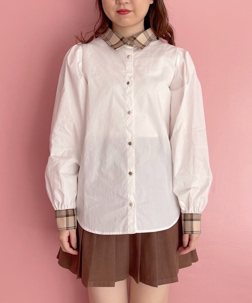 OLIVE des OLIVE（オリーブデオリーブ）の「チェック柄クレリックシャツ（シャツ/ブラウス・レディース・オフホワイト/ブラック/ベージュ・FREE）」の7枚目の写真