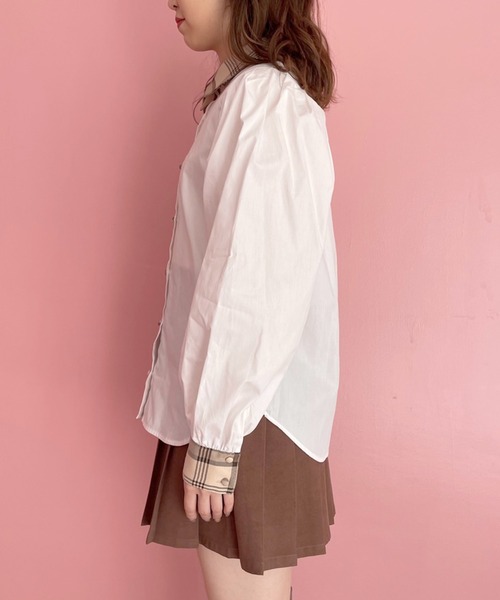 OLIVE des OLIVE（オリーブデオリーブ）の「チェック柄クレリックシャツ（シャツ/ブラウス・レディース・オフホワイト/ブラック/ベージュ・FREE）」の10枚目の写真