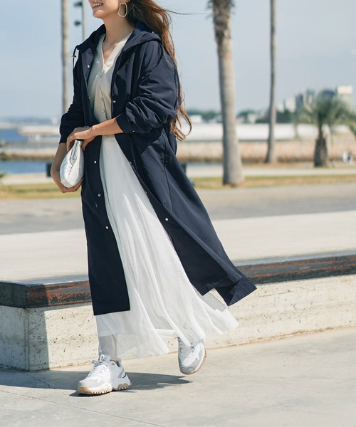 titivate（ティティベイト）の「ﾄﾞﾛｰｽﾄﾘﾝｸﾞﾃﾞｻﾞｲﾝﾎﾞﾘｭｰﾑﾗｲﾄｺｰﾄ（マウンテンパーカー・レディース・ラベンダー/アイボリー/ネイビー/ブルーグレー・M/S）」の4枚目の写真