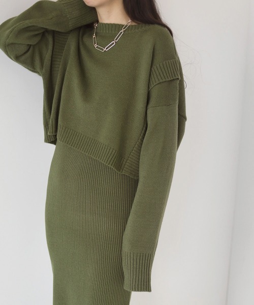 Bab（バブ）の「リブニットトップスワンピースセット（ワンピース・レディース・ブラック/ベージュ/グリーン・M）」の3枚目の写真