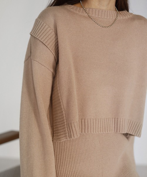 Bab（バブ）の「リブニットトップスワンピースセット（ワンピース・レディース・ブラック/ベージュ/グリーン・M）」の7枚目の写真