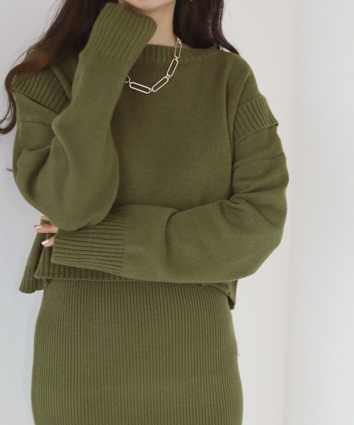 Bab（バブ）の「リブニットトップスワンピースセット（ワンピース・レディース・ブラック/ベージュ/グリーン・M）」の12枚目の写真