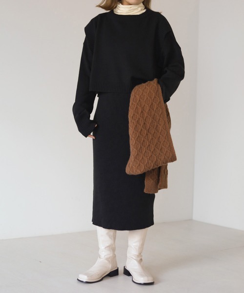 Bab（バブ）の「リブニットトップスワンピースセット（ワンピース・レディース・ブラック/ベージュ/グリーン・M）」の16枚目の写真