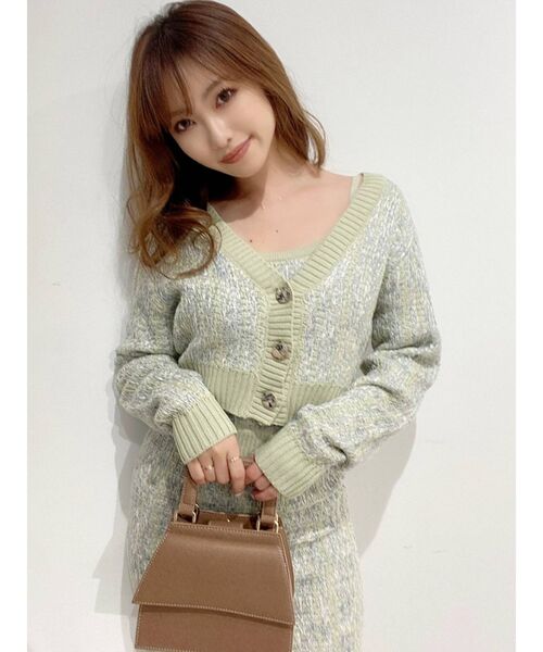 RESEXXY（リゼクシー）の「ツイードニットカーデ【セットアップ着用可能】（カーディガン/ボレロ・レディース・ブラック/グリーン/ラベンダー・FREE）」の2枚目の写真