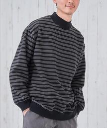 coen | 裏起毛ボーダーワイドリブクルーネックスウェット(スウェット)