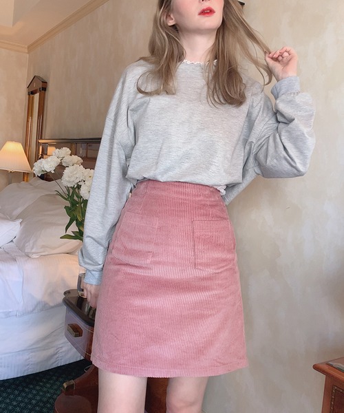 lissi Boutique（リージーブティック）の「【lissi Boutique】ハイウエストコーデユロイ台形スカート（スカート・レディース・ピンク・FREE）」の5枚目の写真