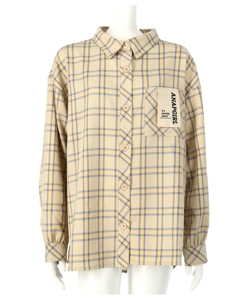 ANAP GｉRL（アナップガール）の「チェックオーバーシャツ（シャツ/ブラウス・キッズ・グリーン/スミクロ/アイボリー・S/M）」の2枚目の写真