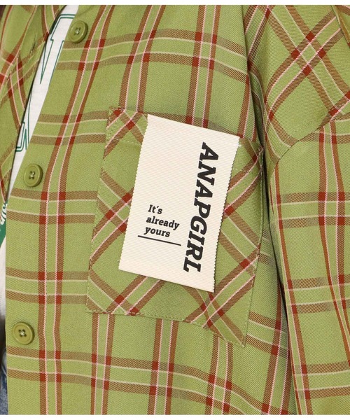 ANAP GｉRL（アナップガール）の「チェックオーバーシャツ（シャツ/ブラウス・キッズ・グリーン/スミクロ/アイボリー・S/M）」の9枚目の写真