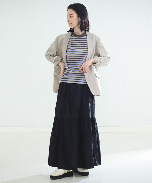 Demi-Luxe BEAMS（デミルクス ビームス）の「Demi-Luxe BEAMS / ストライプ ティアードスカート（スカート・レディース・ホワイト/ブラック・36/38）」の8枚目の写真