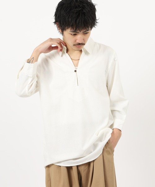 FUNALIVE(ファンアライブ)の「Relation リネン混カプリ7分袖シャツ(シャツ/ブラウス・メンズ・ホワイト/ブラック/ベージュ/ネイビー/カーキ/サックスブルー/ピンク/カーキ系/ベージュ系/サックスブルー系/ピンク系/ネイビー系/グレー系/ホワイト系/ブラック系/グレー・LL/M/S/L/XXL/XL)」の2枚目の写真