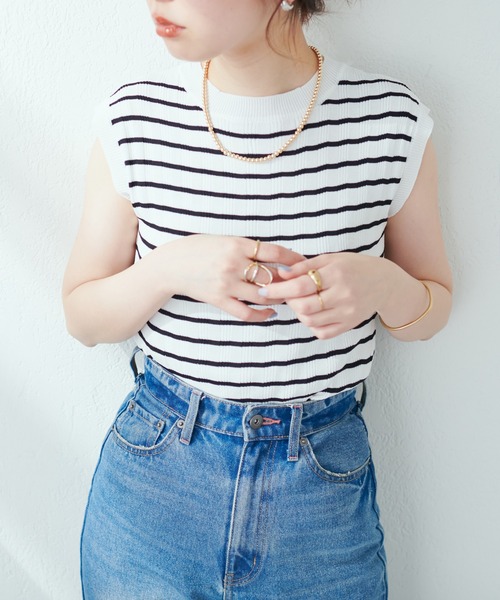 natural couture(ナチュラルクチュール)の「全6色/プチプラワイドリブノースリーブ(ニット/セーター・レディース・ブラック/オフホワイト/ピンク/グリーン/ラベンダー/その他1・FREE)」の6枚目の写真