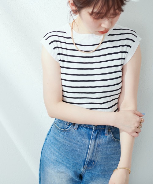 natural couture(ナチュラルクチュール)の「全6色/プチプラワイドリブノースリーブ(ニット/セーター・レディース・ブラック/オフホワイト/ピンク/グリーン/ラベンダー/その他1・FREE)」の8枚目の写真