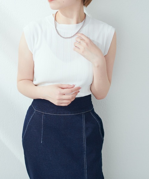 natural couture(ナチュラルクチュール)の「全6色/プチプラワイドリブノースリーブ(ニット/セーター・レディース・ブラック/オフホワイト/ピンク/グリーン/ラベンダー/その他1・FREE)」の19枚目の写真