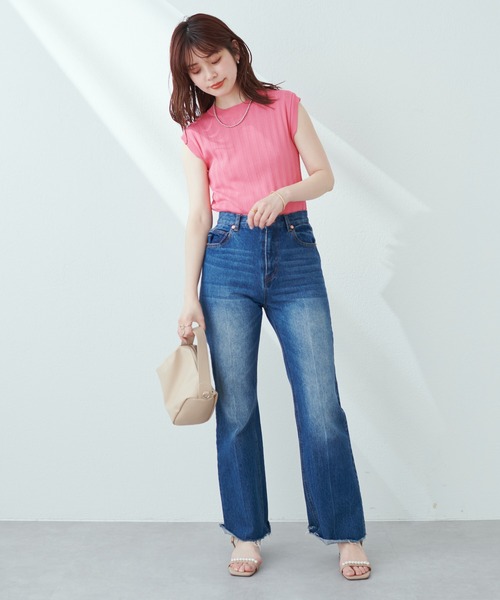 natural couture(ナチュラルクチュール)の「全6色/プチプラワイドリブノースリーブ(ニット/セーター・レディース・ブラック/オフホワイト/ピンク/グリーン/ラベンダー/その他1・FREE)」の7枚目の写真