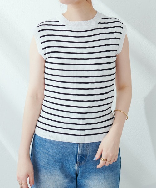 natural couture(ナチュラルクチュール)の「全6色/プチプラワイドリブノースリーブ(ニット/セーター・レディース・ブラック/オフホワイト/ピンク/グリーン/ラベンダー/その他1・FREE)」の11枚目の写真