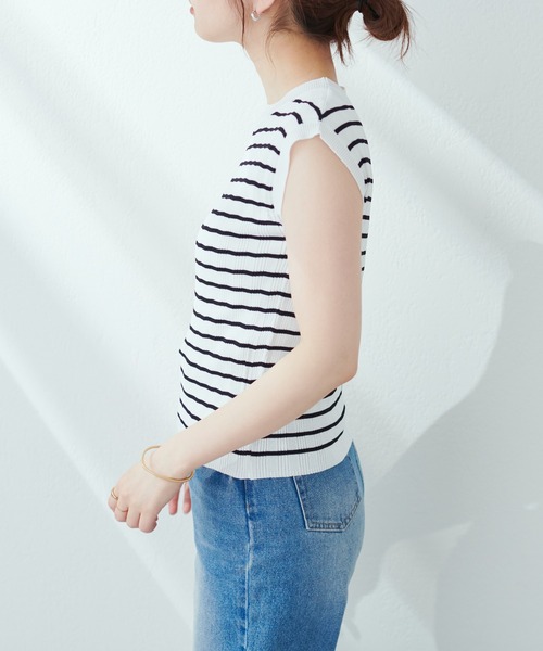 natural couture(ナチュラルクチュール)の「全6色/プチプラワイドリブノースリーブ(ニット/セーター・レディース・ブラック/オフホワイト/ピンク/グリーン/ラベンダー/その他1・FREE)」の12枚目の写真