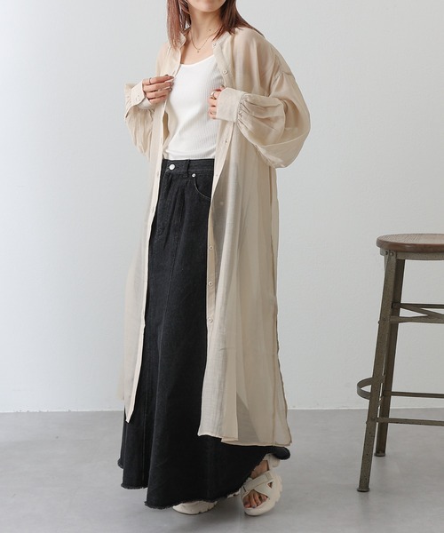 COLONY 2139（コロニートゥーワンスリーナイン）の「バンドカラーシアーシャツワンピース（シャツワンピース・レディース・アイボリー/オフホワイト/ブラック/ミント・FREE）」の11枚目の写真