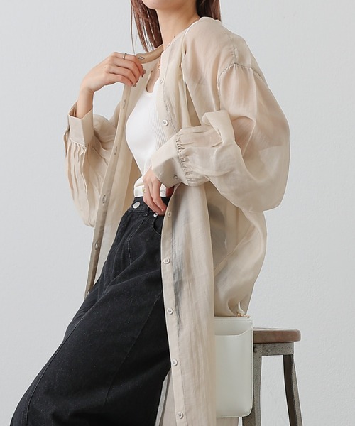 COLONY 2139（コロニートゥーワンスリーナイン）の「バンドカラーシアーシャツワンピース（シャツワンピース・レディース・アイボリー/オフホワイト/ブラック/ミント・FREE）」の16枚目の写真