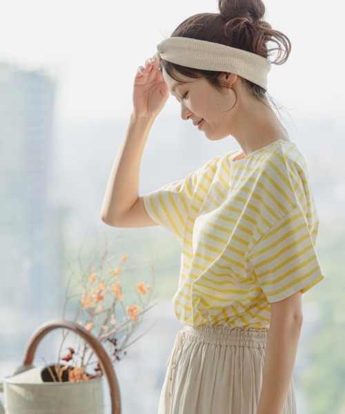GLOBAL WORK(グローバルワーク)の「リラックスボーダーT/275927(Tシャツ/カットソー・レディース・ブラック/ライトグリーン/ライトイエロー/ライトピンク・FREE)」の4枚目の写真