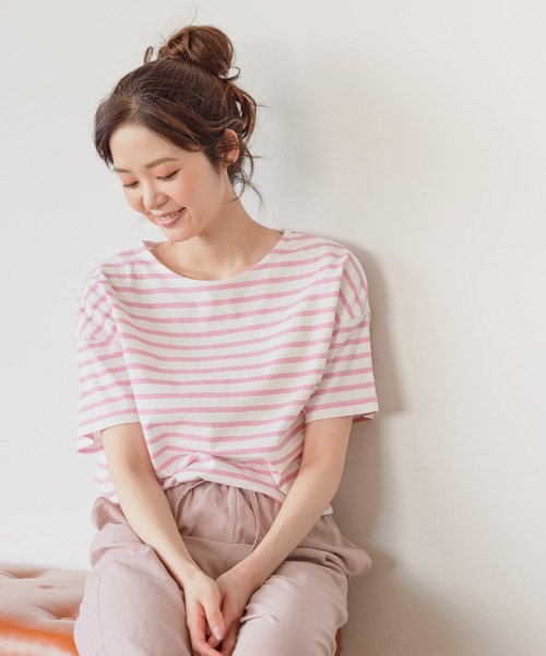 GLOBAL WORK(グローバルワーク)の「リラックスボーダーT/275927(Tシャツ/カットソー・レディース・ブラック/ライトグリーン/ライトイエロー/ライトピンク・FREE)」の1枚目の写真