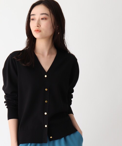 OPAQUE.CLIP（オペークドットクリップ）の「◆マリンVネックカーディガン【エクストラファインオーガニックコットン/WEB限定カラー・サイズ】（カーディガン/ボレロ・レディース・ネイビー/ホワイト系その他6/ブラック系7/ホワイト系その他3/グリーン・36/40/38）」の4枚目の写真