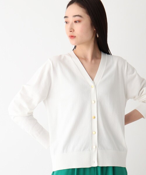 OPAQUE.CLIP（オペークドットクリップ）の「◆マリンVネックカーディガン【エクストラファインオーガニックコットン/WEB限定カラー・サイズ】（カーディガン/ボレロ・レディース・ネイビー/ホワイト系その他6/ブラック系7/ホワイト系その他3/グリーン・36/40/38）」の3枚目の写真