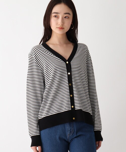 OPAQUE.CLIP（オペークドットクリップ）の「◆マリンVネックカーディガン【エクストラファインオーガニックコットン/WEB限定カラー・サイズ】（カーディガン/ボレロ・レディース・ネイビー/ホワイト系その他6/ブラック系7/ホワイト系その他3/グリーン・36/40/38）」の6枚目の写真