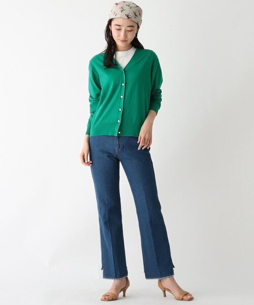 OPAQUE.CLIP（オペークドットクリップ）の「◆マリンVネックカーディガン【エクストラファインオーガニックコットン/WEB限定カラー・サイズ】（カーディガン/ボレロ・レディース・ネイビー/ホワイト系その他6/ブラック系7/ホワイト系その他3/グリーン・36/40/38）」の14枚目の写真