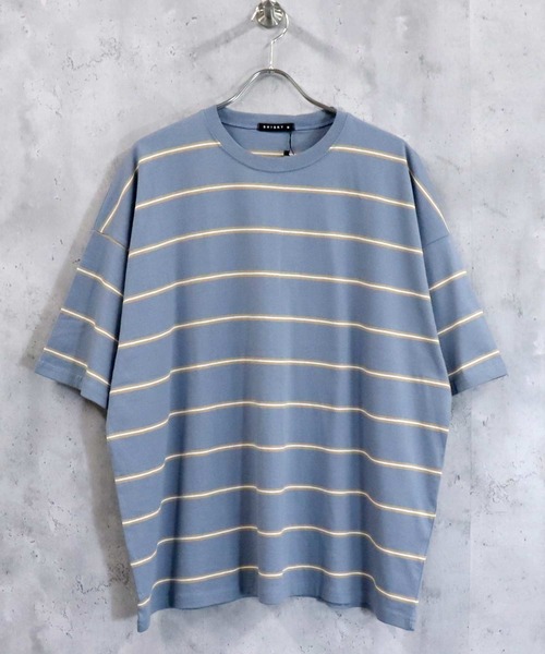 SHISKY（シスキー）の「ビッグシルエット 先染めボーダー クルーネック半袖Tシャツ（Tシャツ/カットソー・メンズ・ブラック/モカ/ラベンダー/杢グレー/ベージュ系/ネイビー系/ダークグリーン/ネイビー/チャコール/ブルー/オフホワイト/ベージュ・M/L/XL）」の10枚目の写真